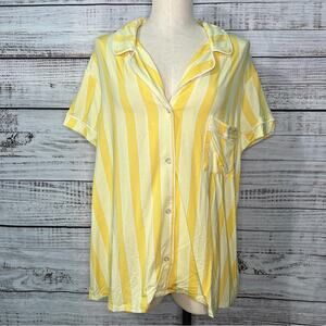 Loft Sleep XXL Yellow Stripes Button Down Pajama Shirt Short Sleeve NEW